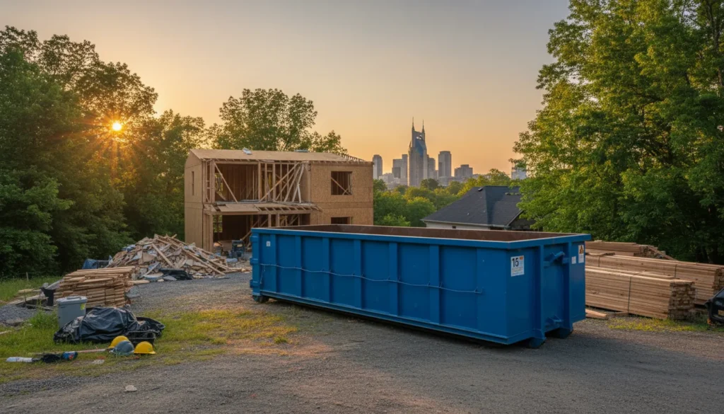 Roll-off dumpster at a Nashville residential renovation site
