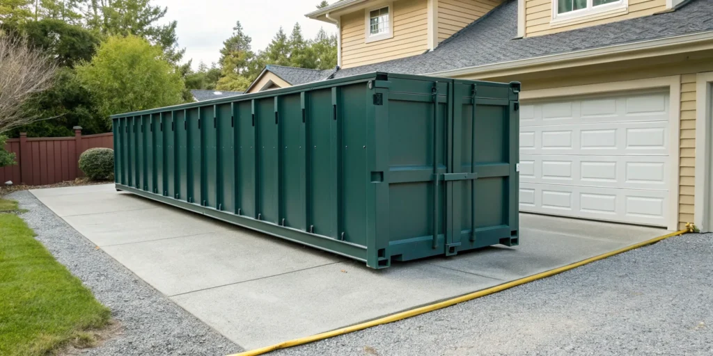 A 20 yard roofing dumpster sized for a project using a debris calculator.