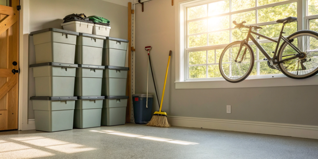 A clean and organized garage after a thorough estate cleanout.