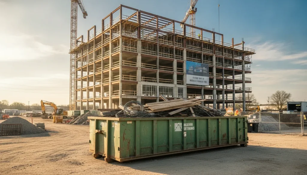 Commercial roll-off dumpster on a Nashville construction site