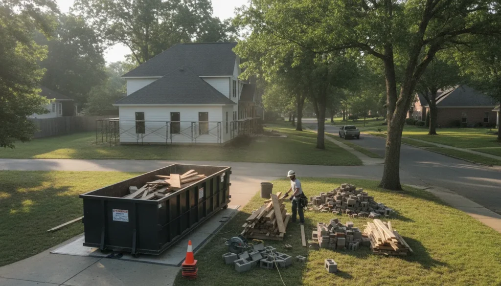 15-yard roll-off dumpster holding construction debris at a Nashville job site
