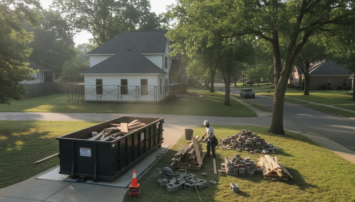 15-yard roll-off dumpster holding construction debris at a Nashville job site