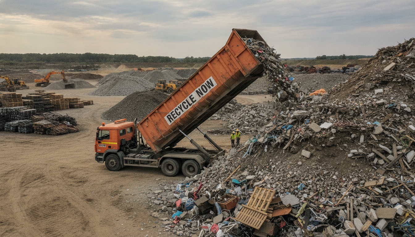 Dumpsters On Demand vehicle unloading construction debris at the certified Southern Services C&D Landfill in Nashville TN.