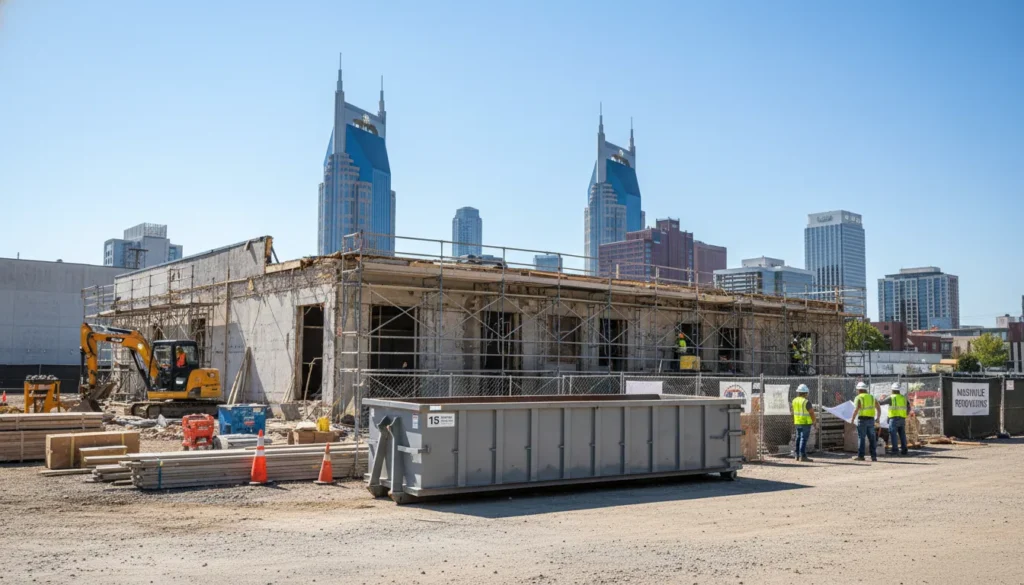 15-yard construction dumpster at an active Nashville jobsite