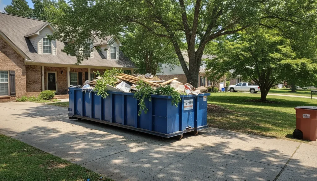 15-yard roll-off dumpster in a Murfreesboro driveway for debris disposal
