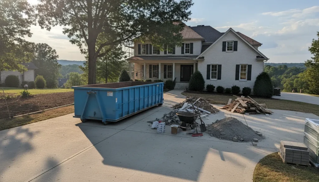 Roll-off dumpster at a Nashville renovation cleanup