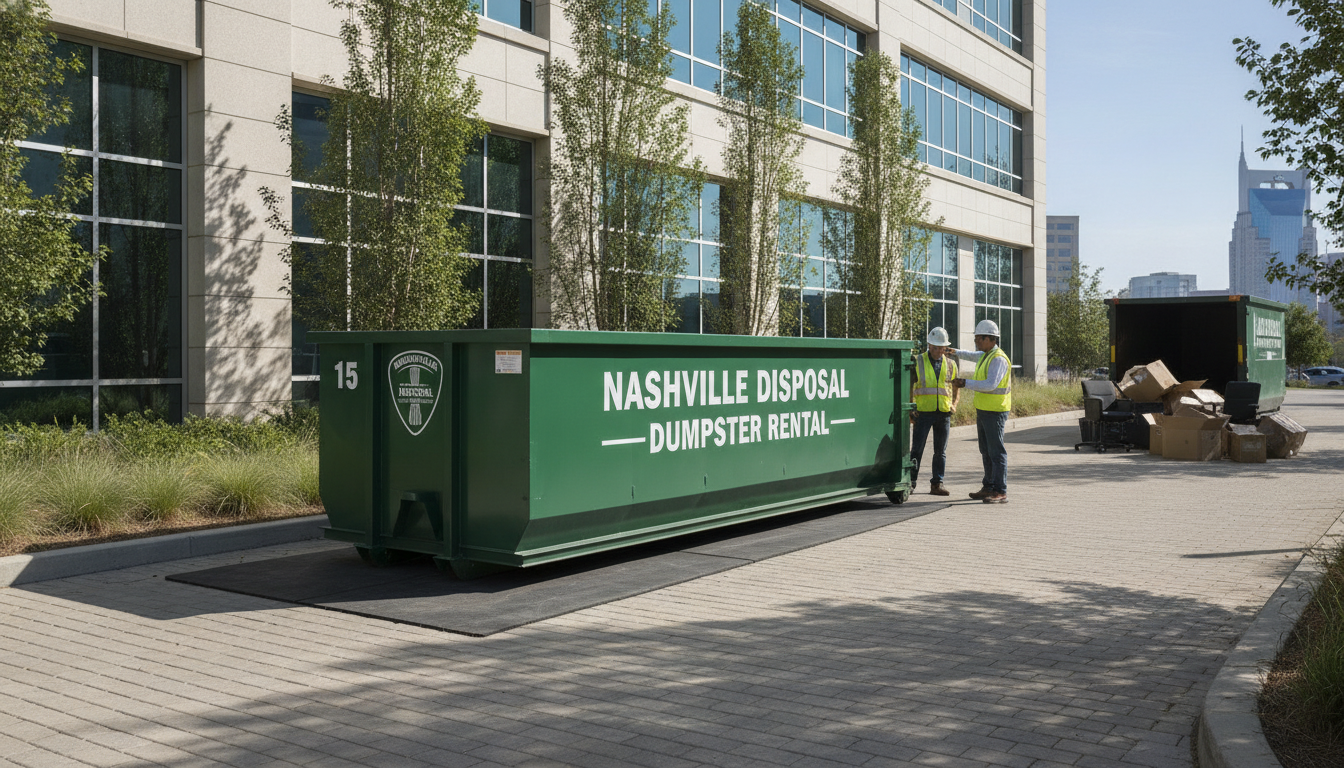 15-yard roll-off dumpster at a commercial office building in Nashville Tennessee