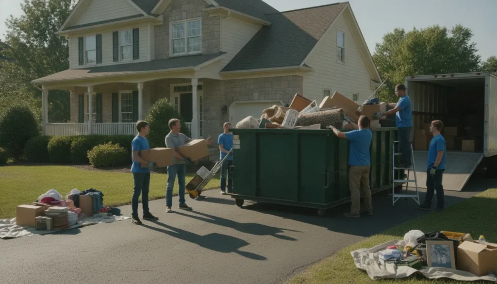 Driveway-friendly dumpster during a Nashville home cleanout