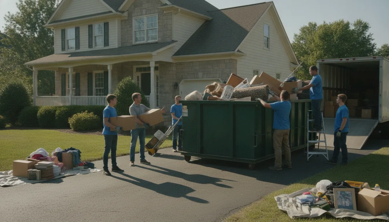 Driveway-friendly dumpster during a Nashville home cleanout