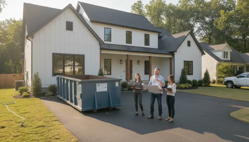 Roll-off dumpster at a Nashville home renovation project