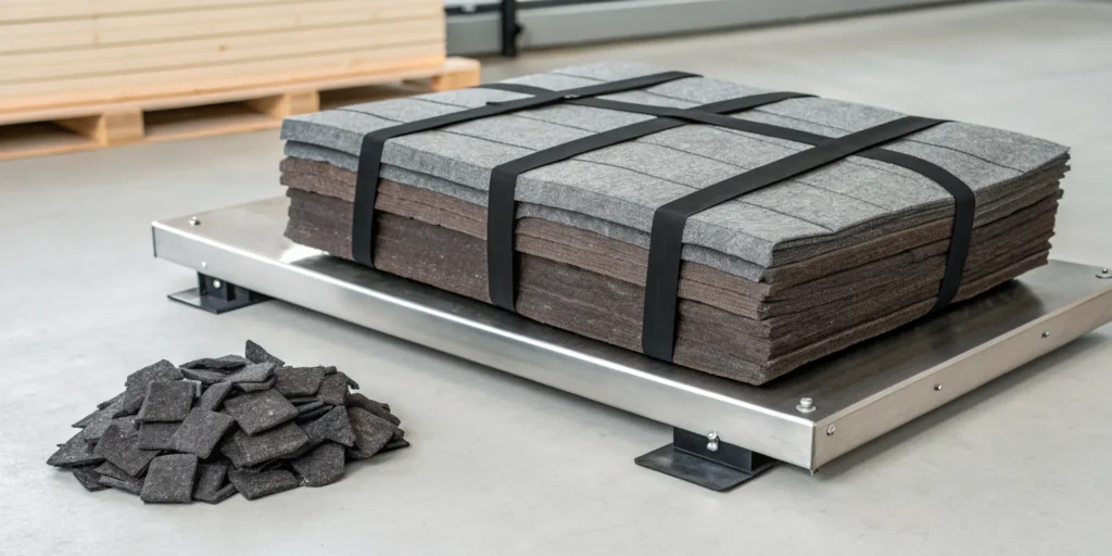 A bundle of architectural shingles, used to calculate how much a new roof will weigh.