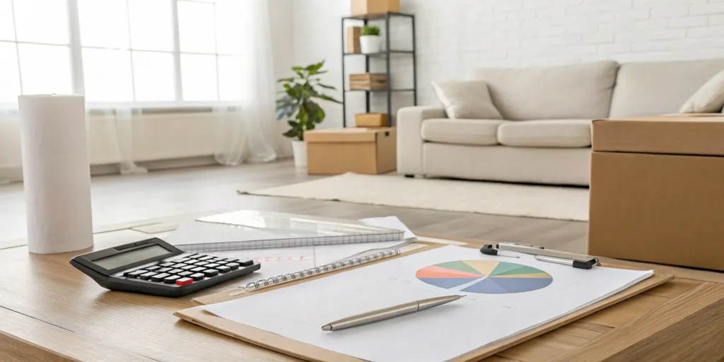 Calculating how much an estate cleanout costs with paperwork and moving boxes.