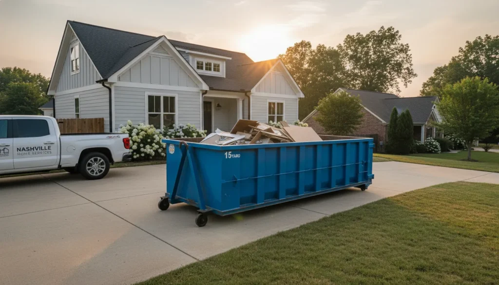 15-yard roll-off dumpster rental in a Nashville driveway