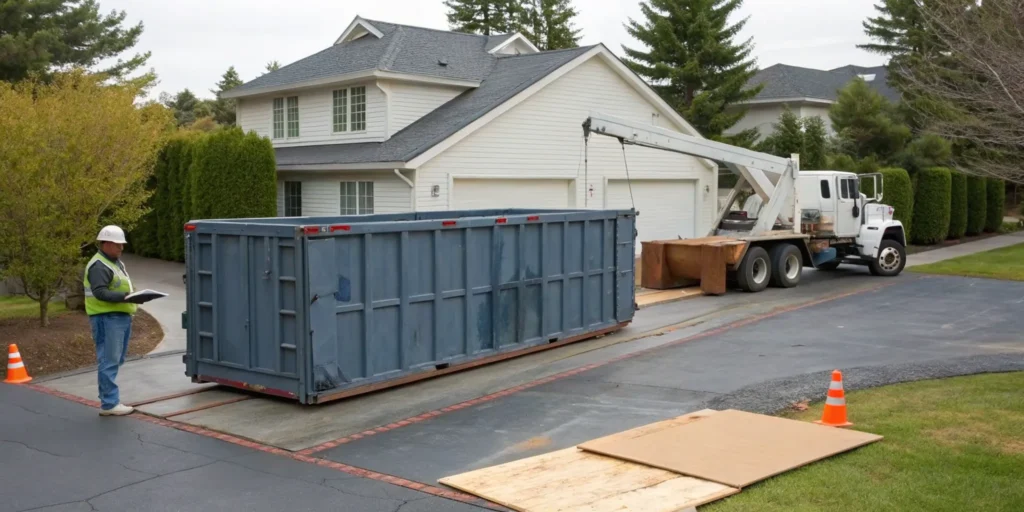 A 15 yard dumpster rented for a home renovation project.