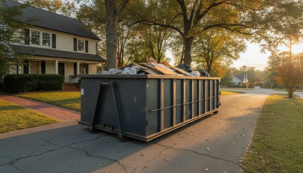 Roll-off dumpster on a Nashville residential driveway