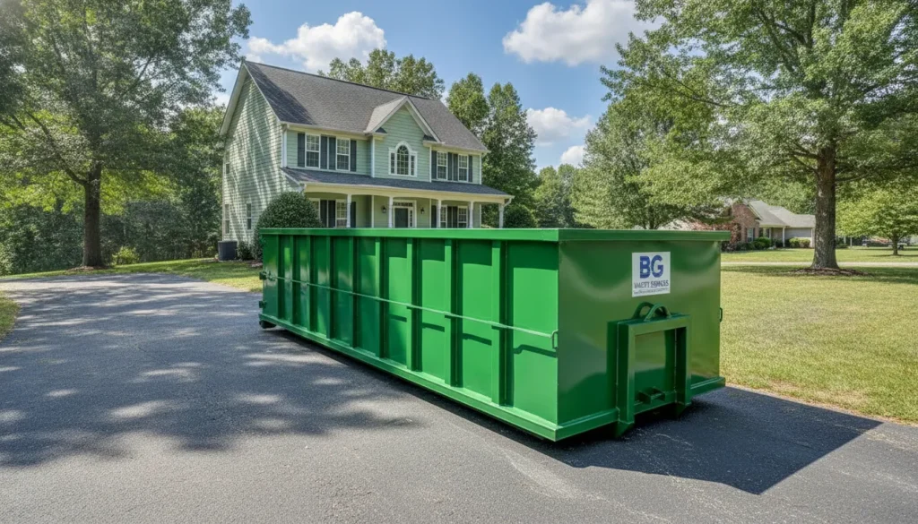 15-yard roll-off dumpster on a residential driveway in Bowling Green Kentucky
