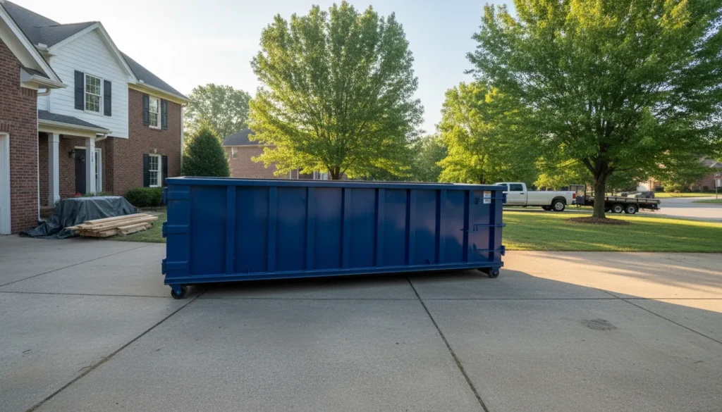 Roll-off dumpster delivered to a Nashville driveway