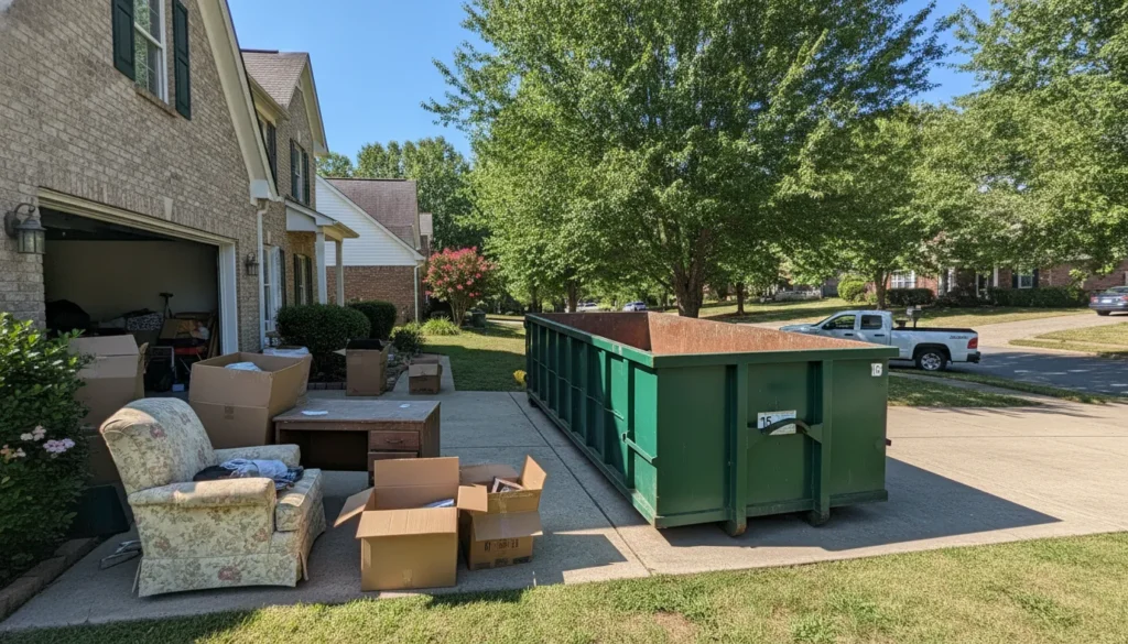 15-yard roll-off dumpster in a residential Nashville driveway for home cleanout