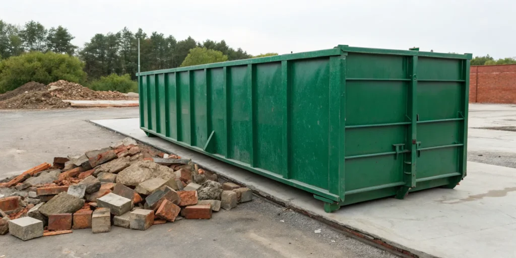 A heavy debris dumpster for concrete, bricks, and other construction waste.